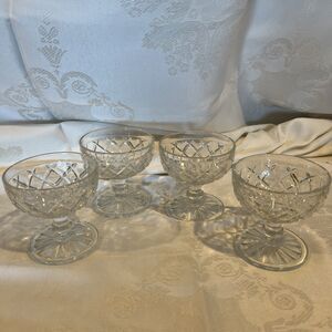 4Vintage Anchor Hocking Glass Clear Waterford Waffle Champagne Sherbet Bowls